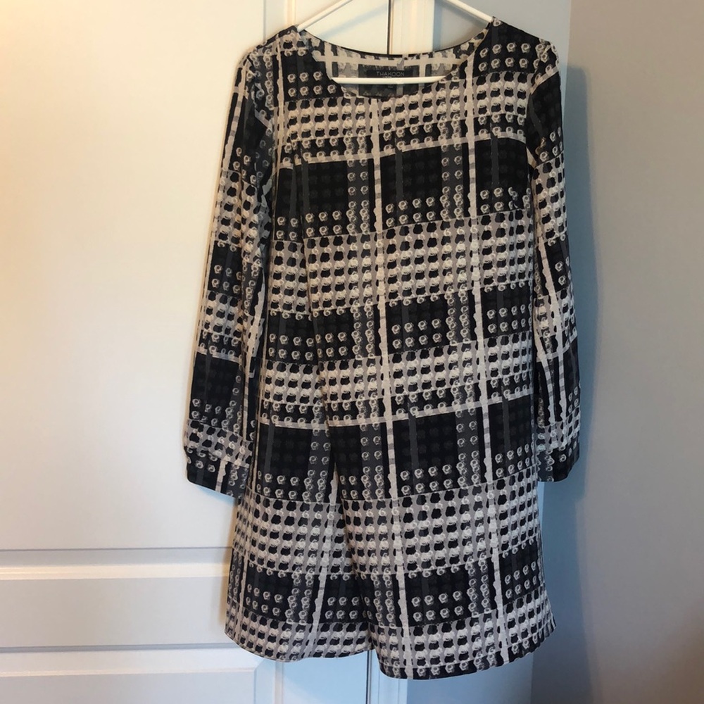 Black and gray polka dot business dress